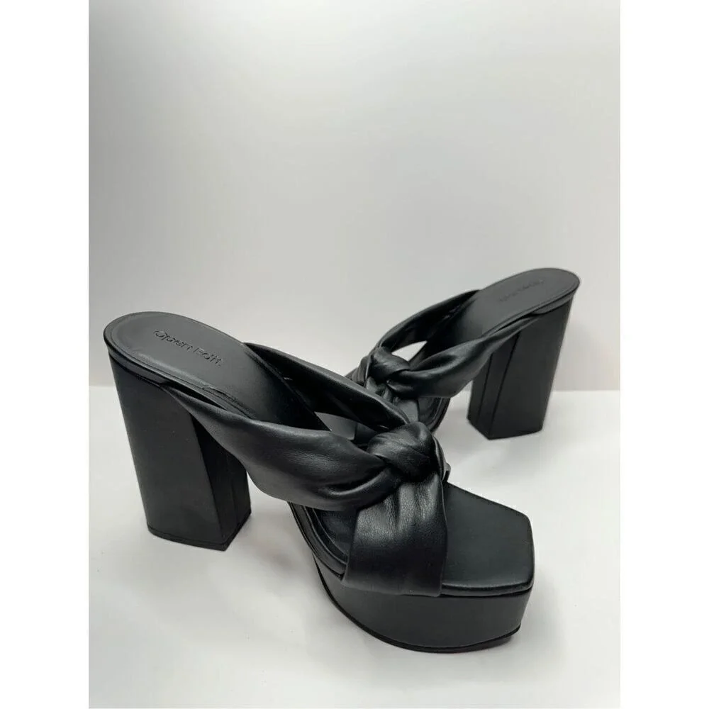Open Edit Platform Sandals Size 8.5 Black Square Open‎ Toe Knotted Heels